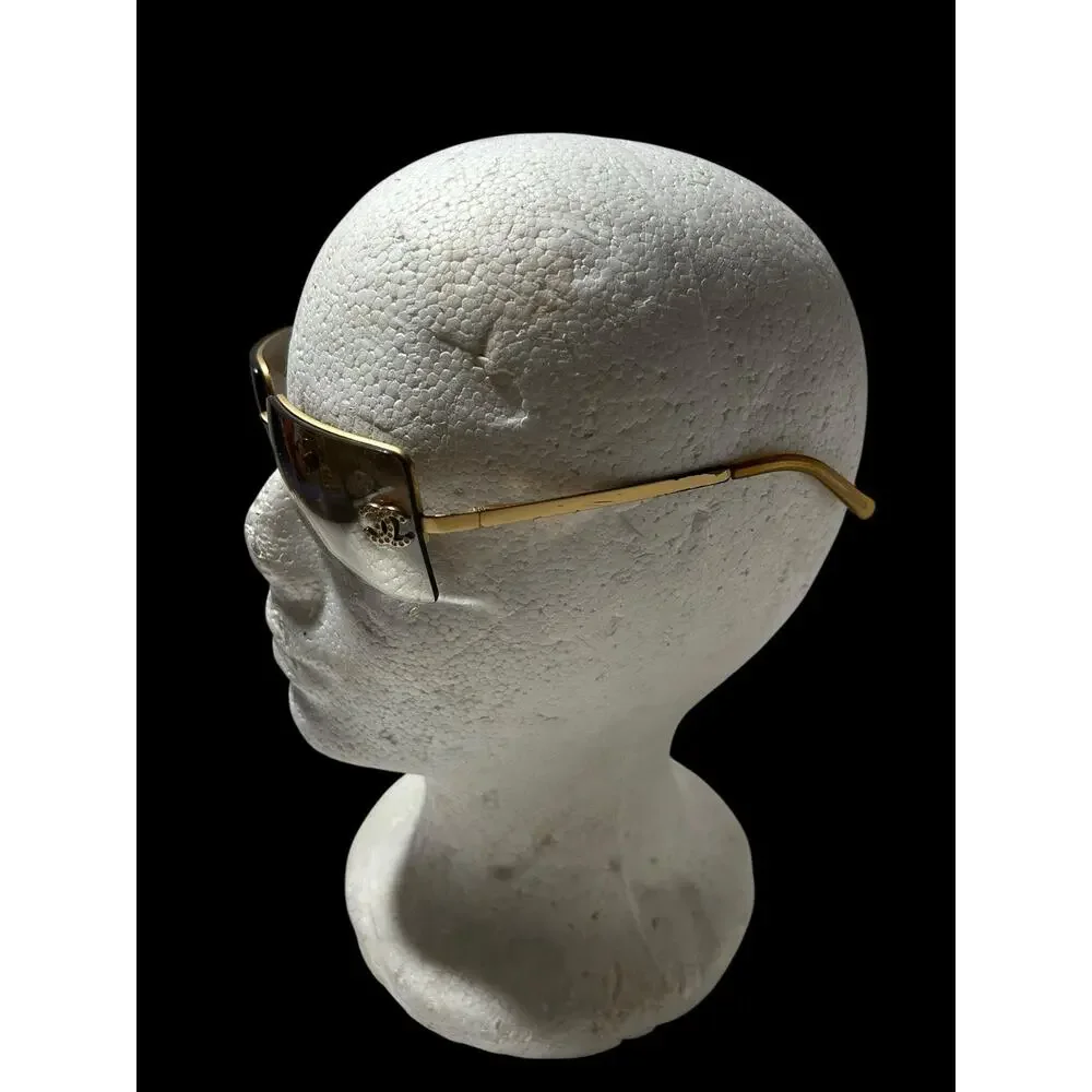 CHANEL 4092-B Rimless Sunglasses Gold CC Coco Mark Rhinestone Authentic Italy